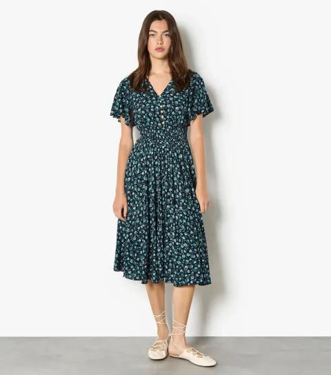 Women's Blue Wind Flower Button Dress