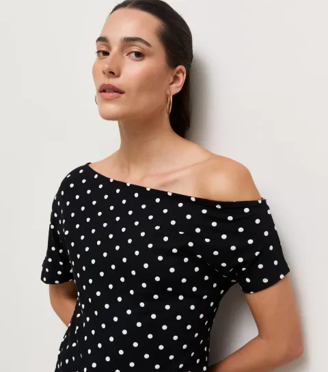 Women's Black Polka Dot Off the Shoulder Top