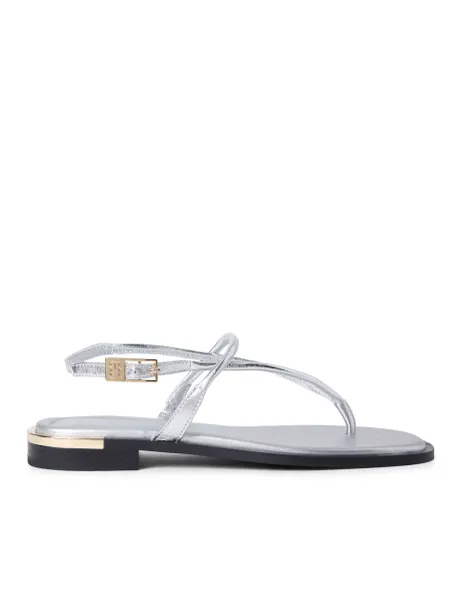 Tommy Hilfiger Metallic Ankle Strap Block Heel Sandals Silver
