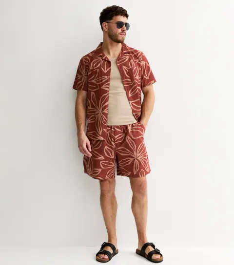 Men's Red Relaxed Floral Cotton Shorts