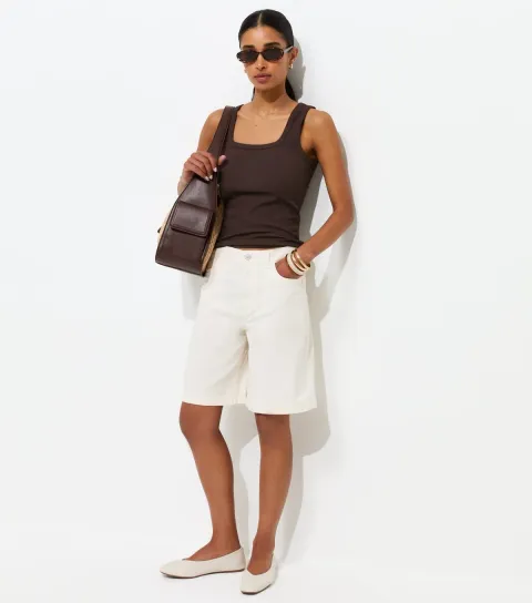 Women's Off White Twill Jorts