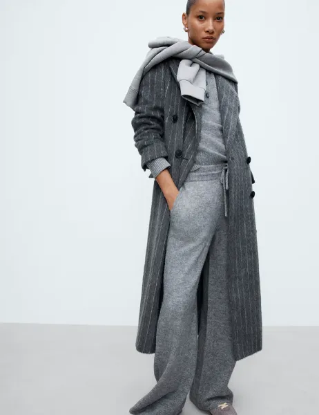 Marks & Spencer Wide Leg Knitted Trousers Mid Grey Marl