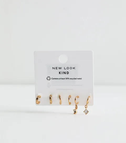 New Look Pack Of 3 Gold Tone Mini Gem Drop Hoop Earrings