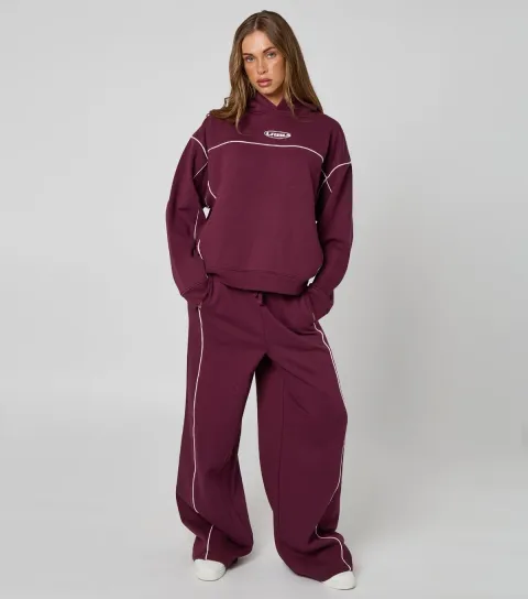 Women's Dark Burgundy Piped Joggers