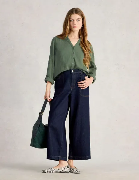 White Stuff Pure Cotton Double Cloth Collared Shirt Green