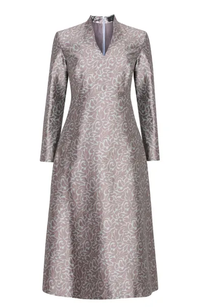 Emilia Dress in Greige/Aqua Sateen