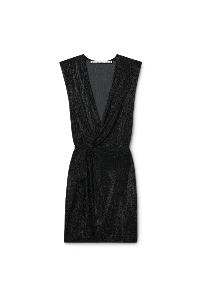 CRYSTAL HOTFIX KNOTTED DEEP V-NECK TANK DRESS