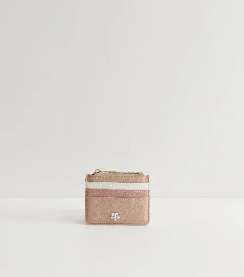 Pink Faux Leather Colour Block Card Holder