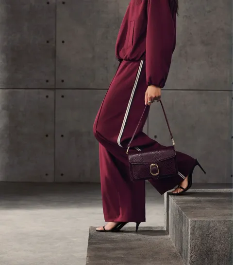 New Look Dark Burgundy Faux Snakeskin Sculpted Buckle Shoulder Bag