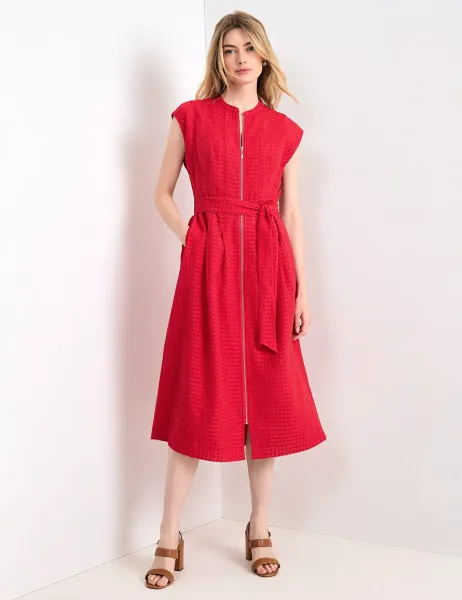 Phase Eight Textured Collarless Zip Up Midi Waisted Red