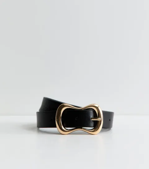 Black Faux Leather Irregular Buckle Belt