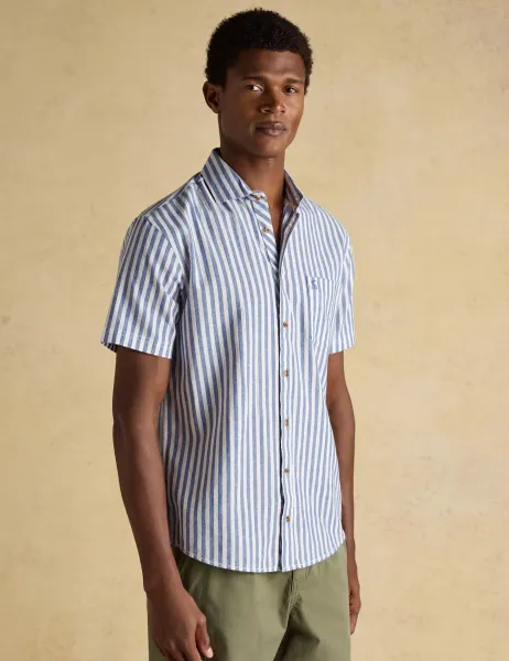 Joules Regular Fit Linen Blend Striped Shirt Blue Mix