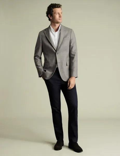 Charles Tyrwhitt Slim Fit Pure Wool Twill Textured Jacket Grey