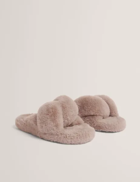 Ted Baker Faux Fur Slider Slippers Light Grey