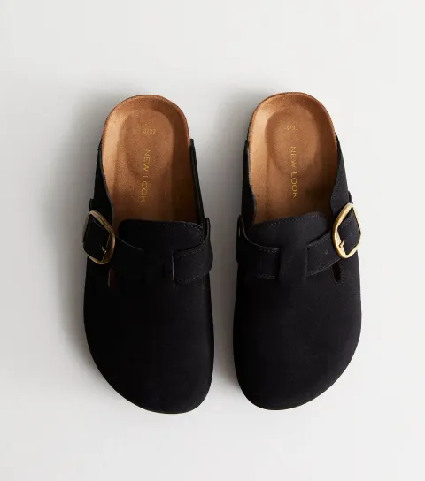 Women's Black Suedette Mules