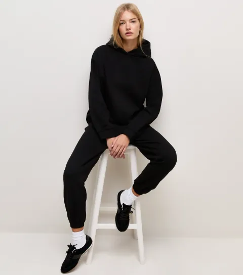 Women's Black Cotton Rich Cuffed Joggers