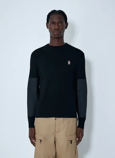 Crewneck Sweater with Nylon Sleeve Patches