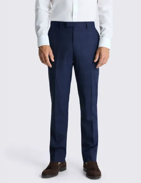 Moss Slim Fit Micro Check Suit Trousers Navy Mix
