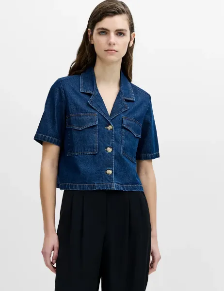 French Connection Denim Button Through Shirt Dark Blue Denim