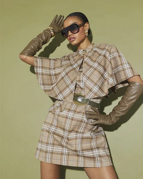 River Island Checked Cape Detail Mini Dress