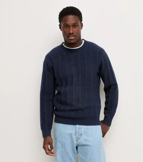 New Look Men's Mid Blue Knitted Wide Rib Jumper