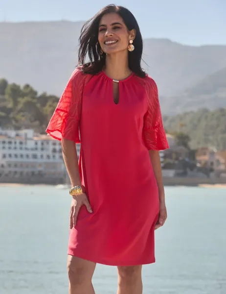 SOSANDAR Angel Sleeve Knee Length Shift Dress Pink