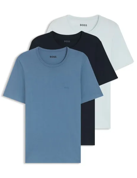 Boss 3 Pack Pure Cotton Crew Neck T-Shirts Medium Blue Mix