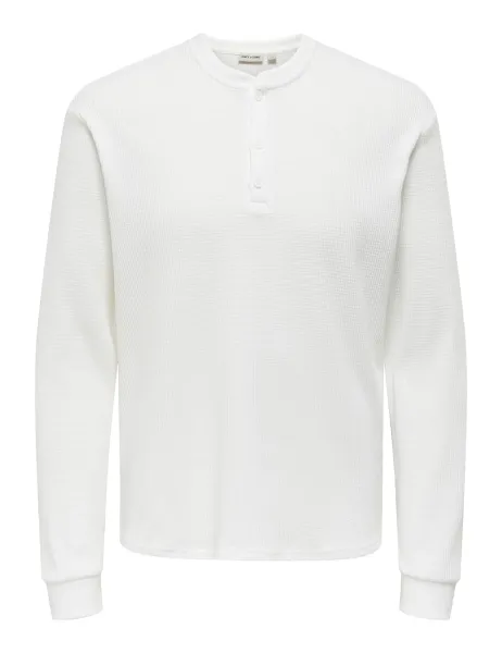 Only & Sons Jersey Henley Long Sleeve Top White