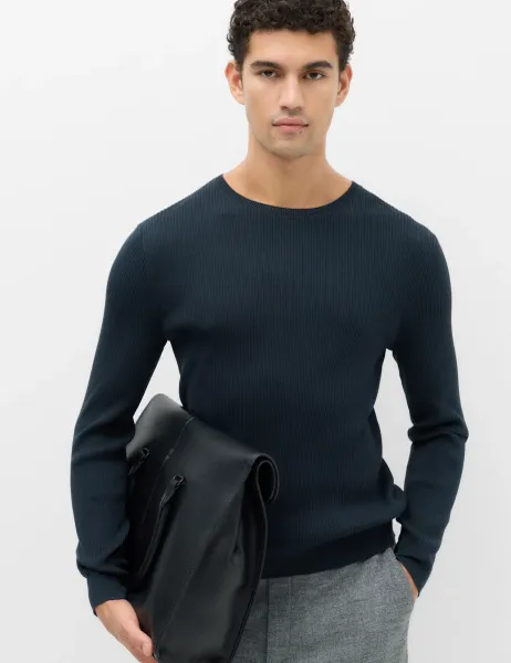 Marks & Spencer Cotton Blend Crew Neck Smart Jumper Navy