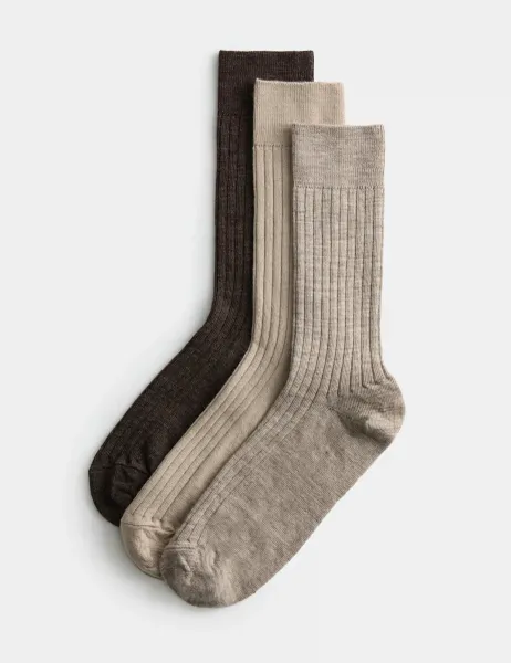 3 Pack Lambswool Rich Socks Brown Mix