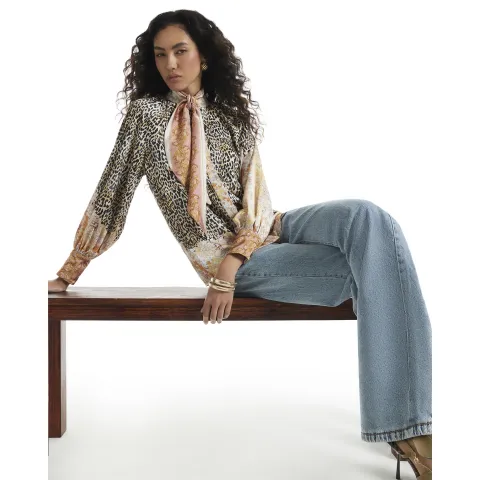 River Island Satin Leopard Print Pussybow Blouse