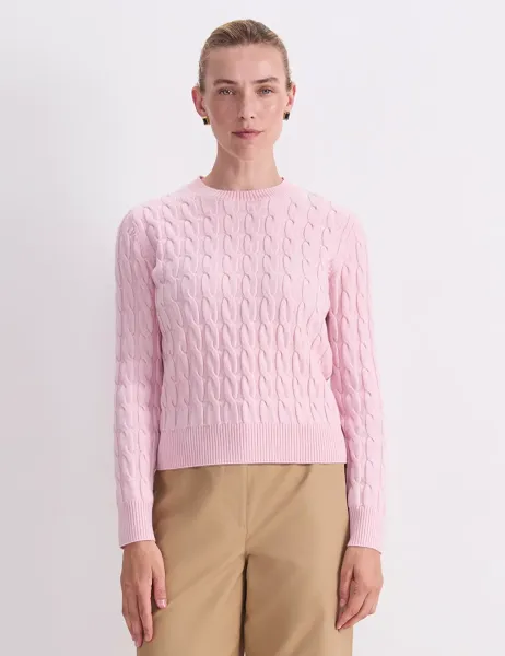 Sportscraft Pure Merino Wool Cable Knit Crew Neck Jumper Pink