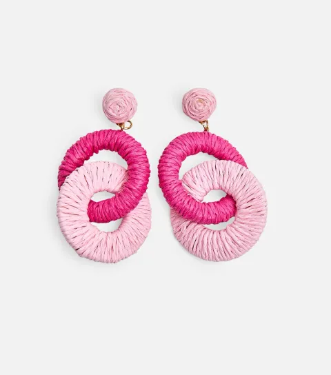 Dark Pink Woven Circle Drop Earrings