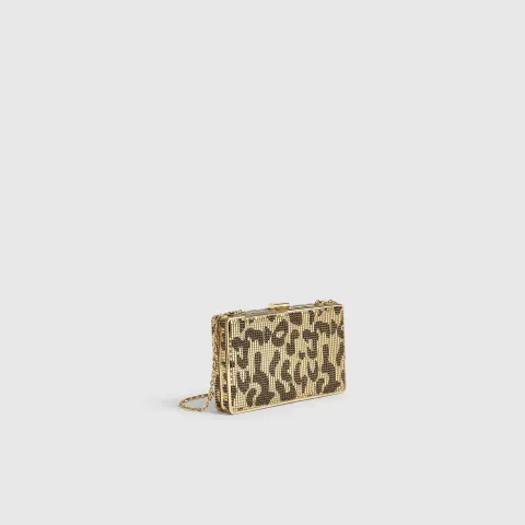 River Island Leopard Print Chainmail Hard Clutch Bag
