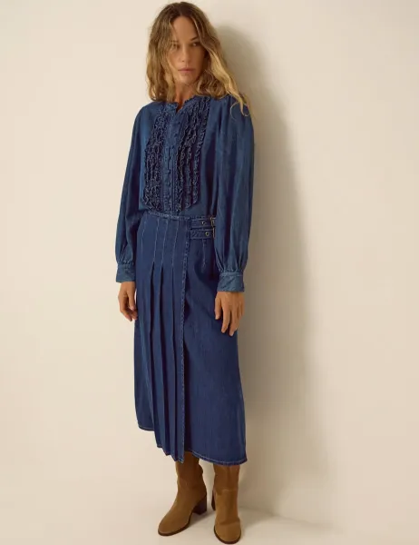 Monsoon Denim Midi Skirt Indigo
