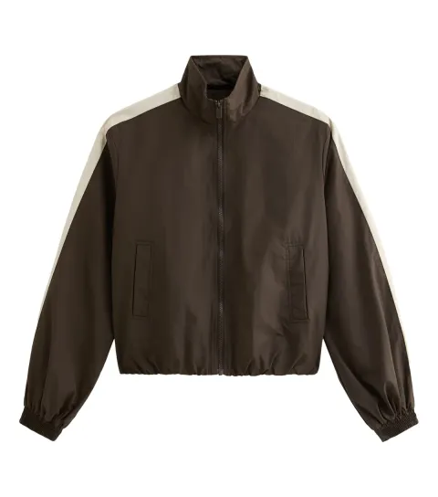 Women's Brown and Cream Stripe High Neck Zip Up Jacket