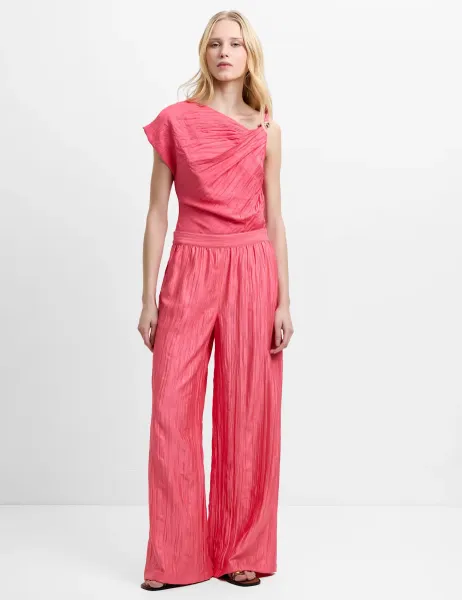 Crinkle Pull On Wide Leg Trousers Bright Pink