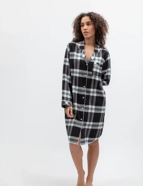 Cyberjammies Family Christmas Pure Cotton Checked Nightshirt Black Mix