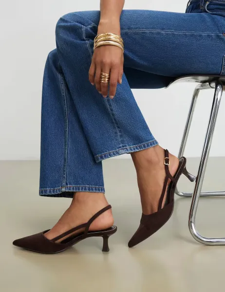 River Island Stiletto Heel Slingback Shoes Chocolate