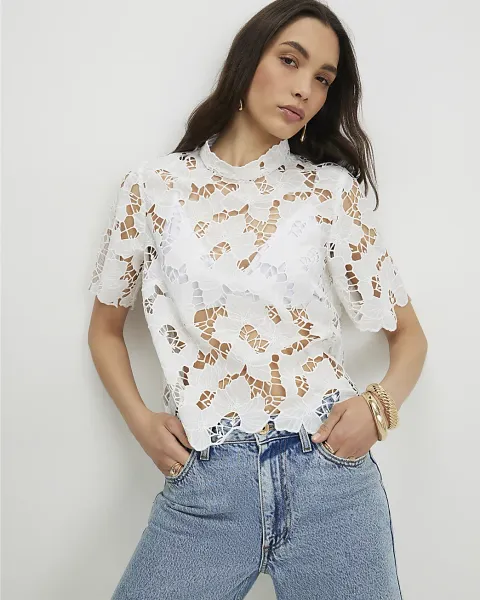River Island Lace Short Sleeve Blouse