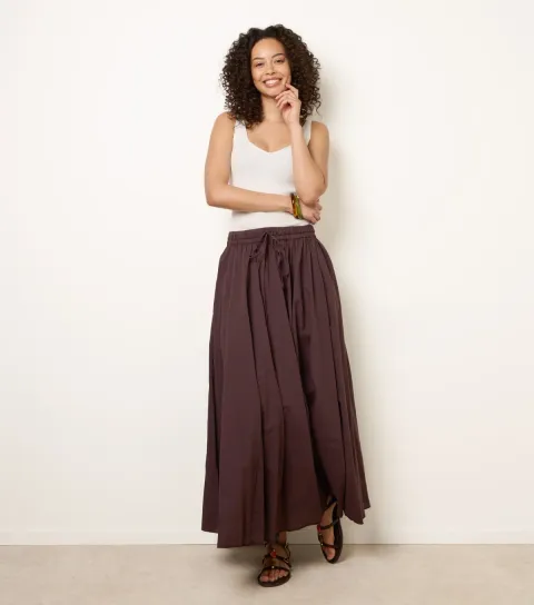 Women's Dark Brown Gathered Panel Maxi Skirt