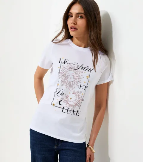 Women's White Sun and Moon Graphic Relaxed T-Shirt