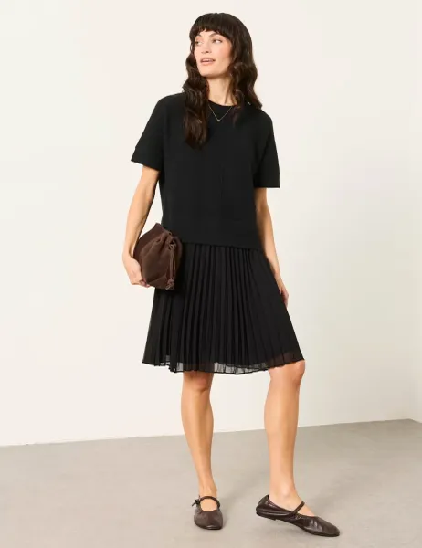 FatFace Plisse Midi Jumper Dress with Wool Black