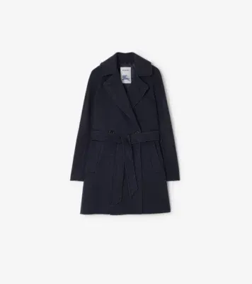 Short Belted Cashmere Coat in Navy