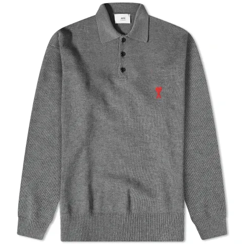 AMI Heart Long Sleeve Knitted Polo