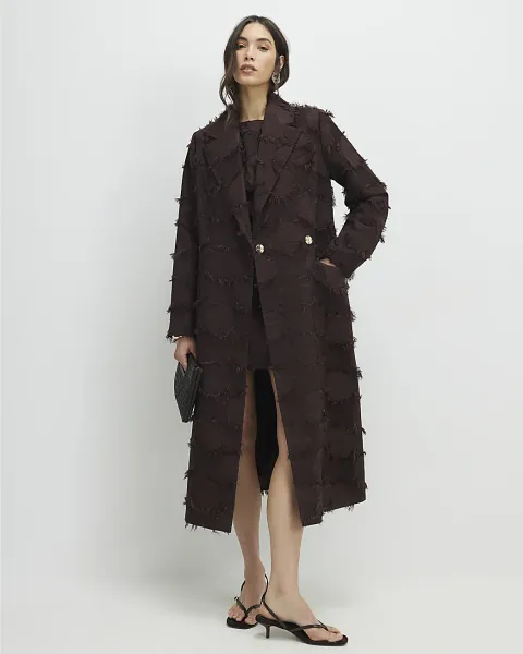 River Island Fringe Jacquard Longline Duster Coat