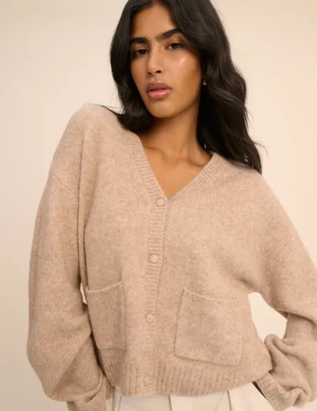 Nobody's Child V-Neck Relaxed Cardigan with Wool Cream