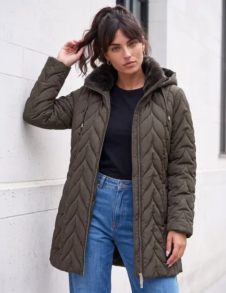 Roman Zig Zag Padded Coat Khaki Mix