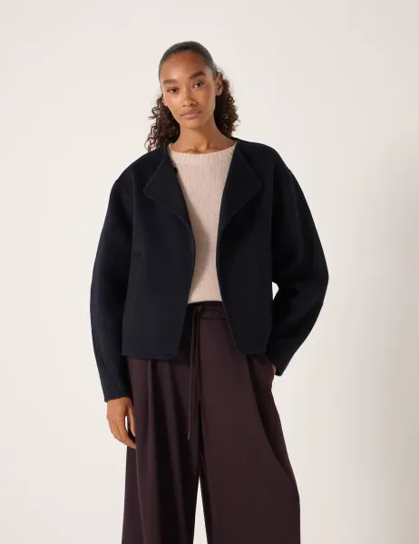 HUSH Pure Wool Double Faced Collarless Jacket Dark Navy