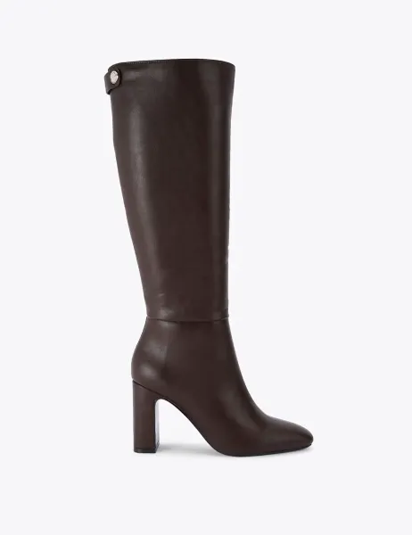 Carvela Block Heel Square Toe Knee High Boots Dark Brown